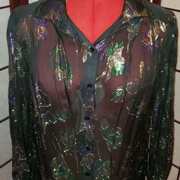 Teddi of Cali. Sheer Black Metallic Floral Blouse - Picture 3 of 10